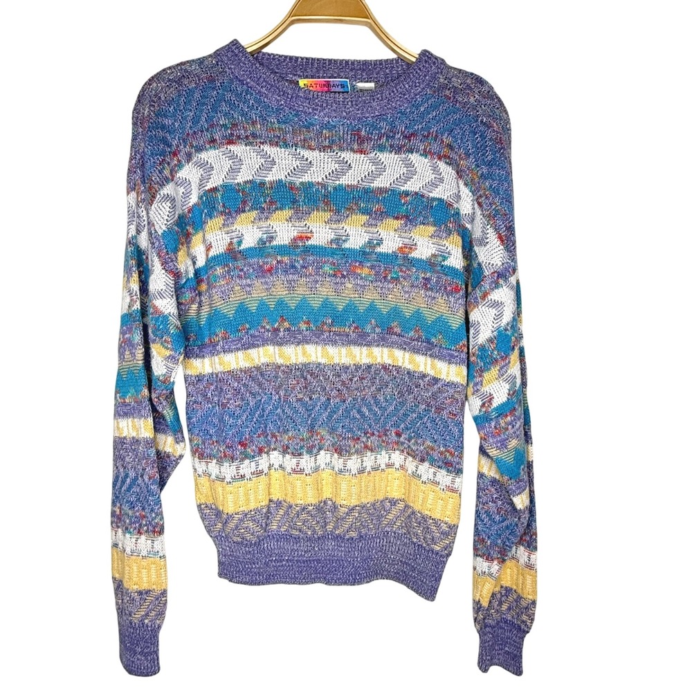 Vintage Saturdays Multicolor Knit‎ Sweater Abstract Striped Size Large